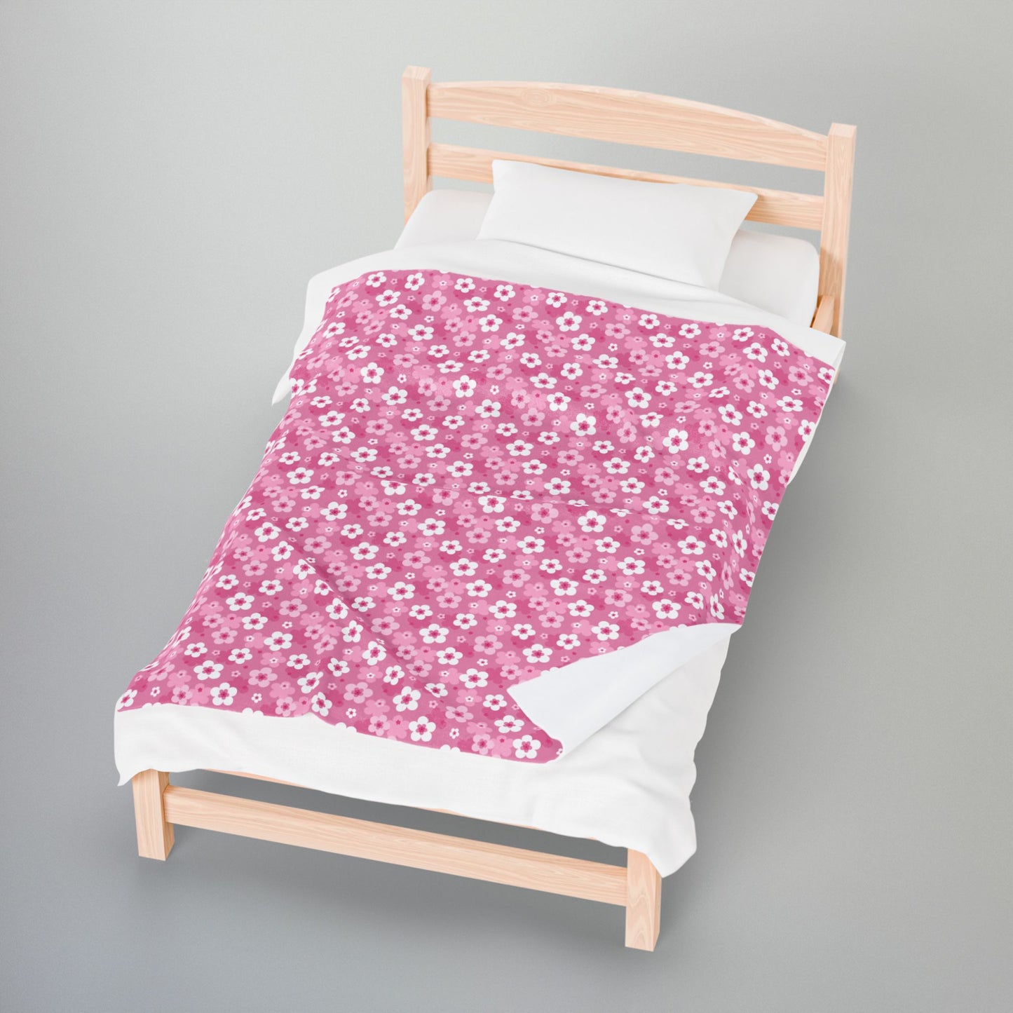 Pink Cherry Blossoms Velveteen Plush Blanket