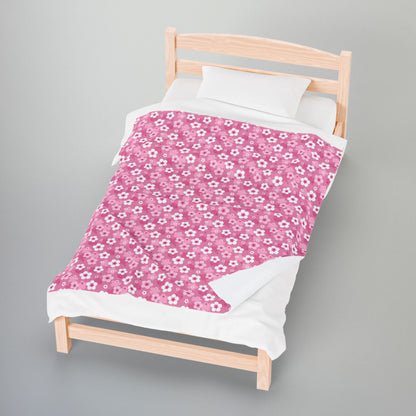 Pink Cherry Blossoms Velveteen Plush Blanket