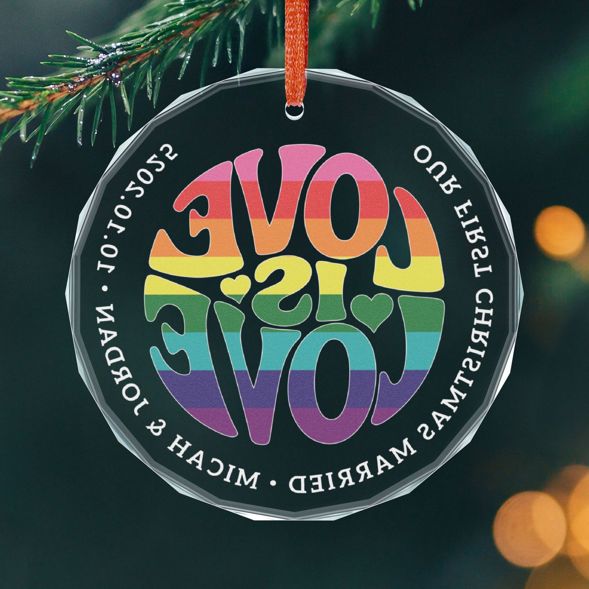 Custom Crystal Love is Love Rainbow Gilbert Baker Pride 3" Circle Ornament