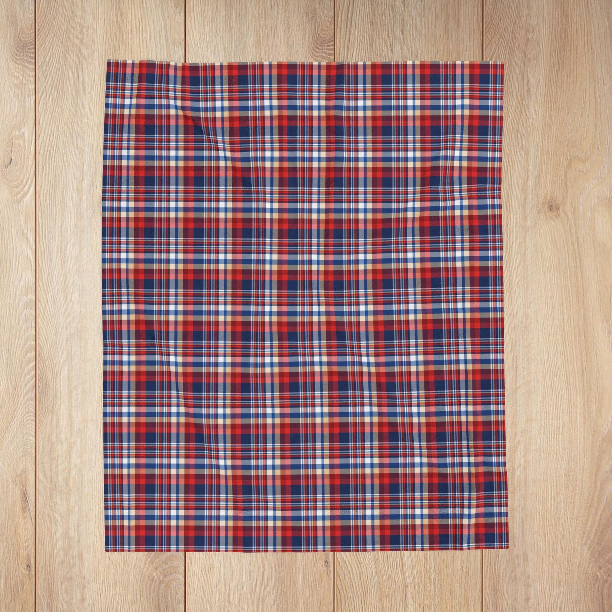 Blue, Red & White Ohio Plaid Velveteen Plush Blanket