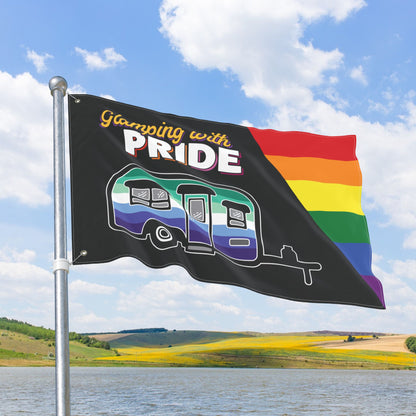 Glamping with Pride Double-Sided Flag with Grommets