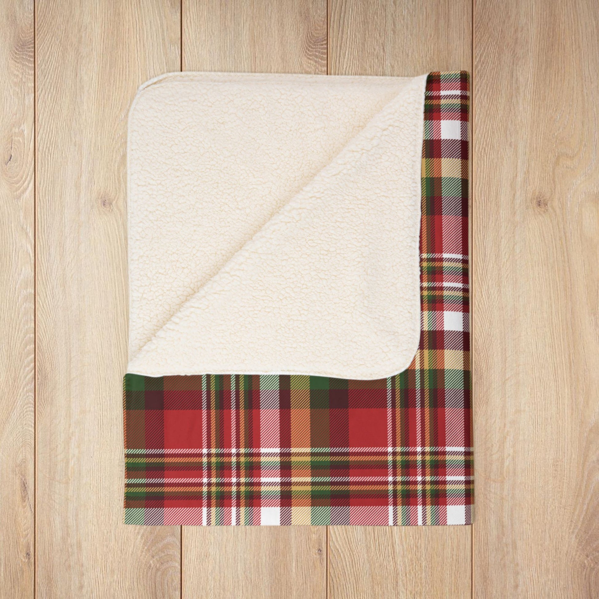 Christmas Red & Gold Rustic Plaid Fleece Sherpa Blanket