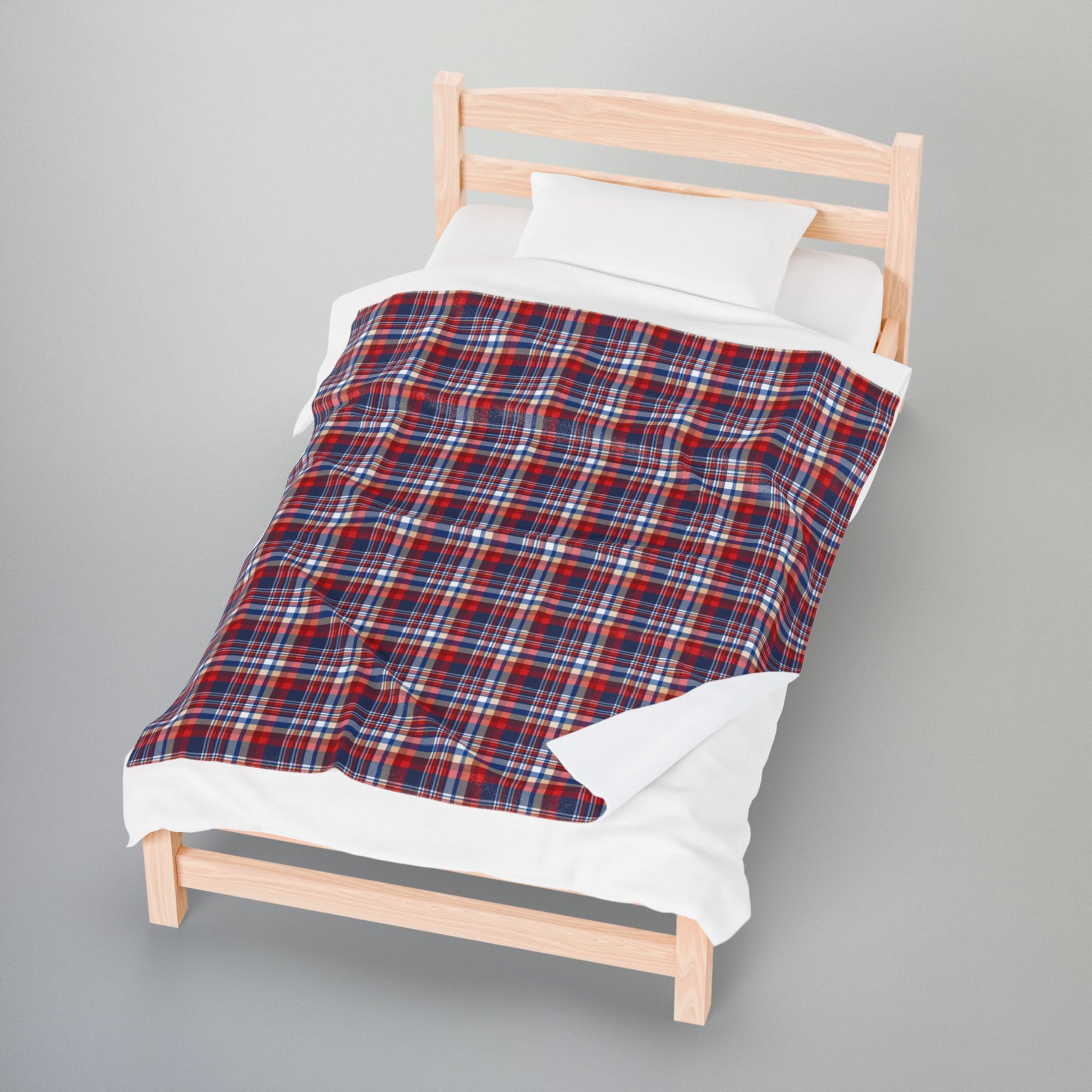 Blue, Red & White Ohio Plaid Velveteen Plush Blanket