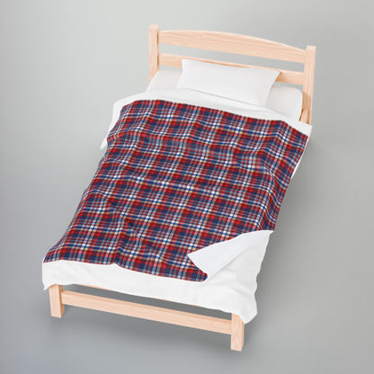 Blue, Red & White Ohio Plaid Velveteen Plush Blanket