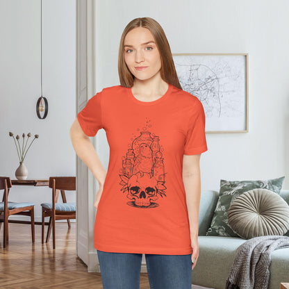 Crazy Scientist Lovebird Sitting on a Skull, Line Art Tee