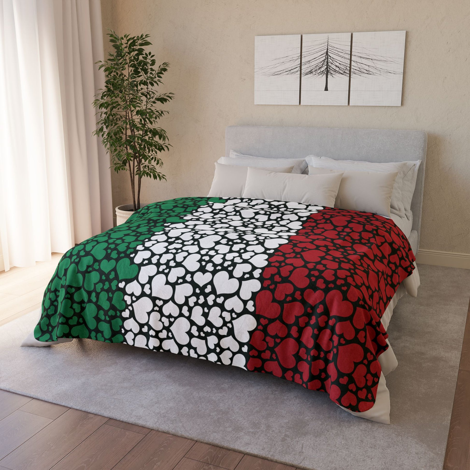 Italy Flag Hearts Fleece Sherpa Blanket