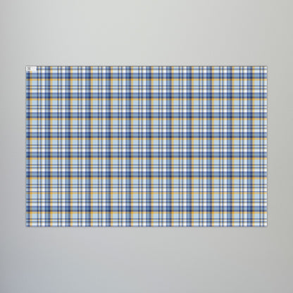 29'' x 20" Matte Hannukah Blue, Light Blue, White & Gold Plaid Gift Wrapping Paper Roll