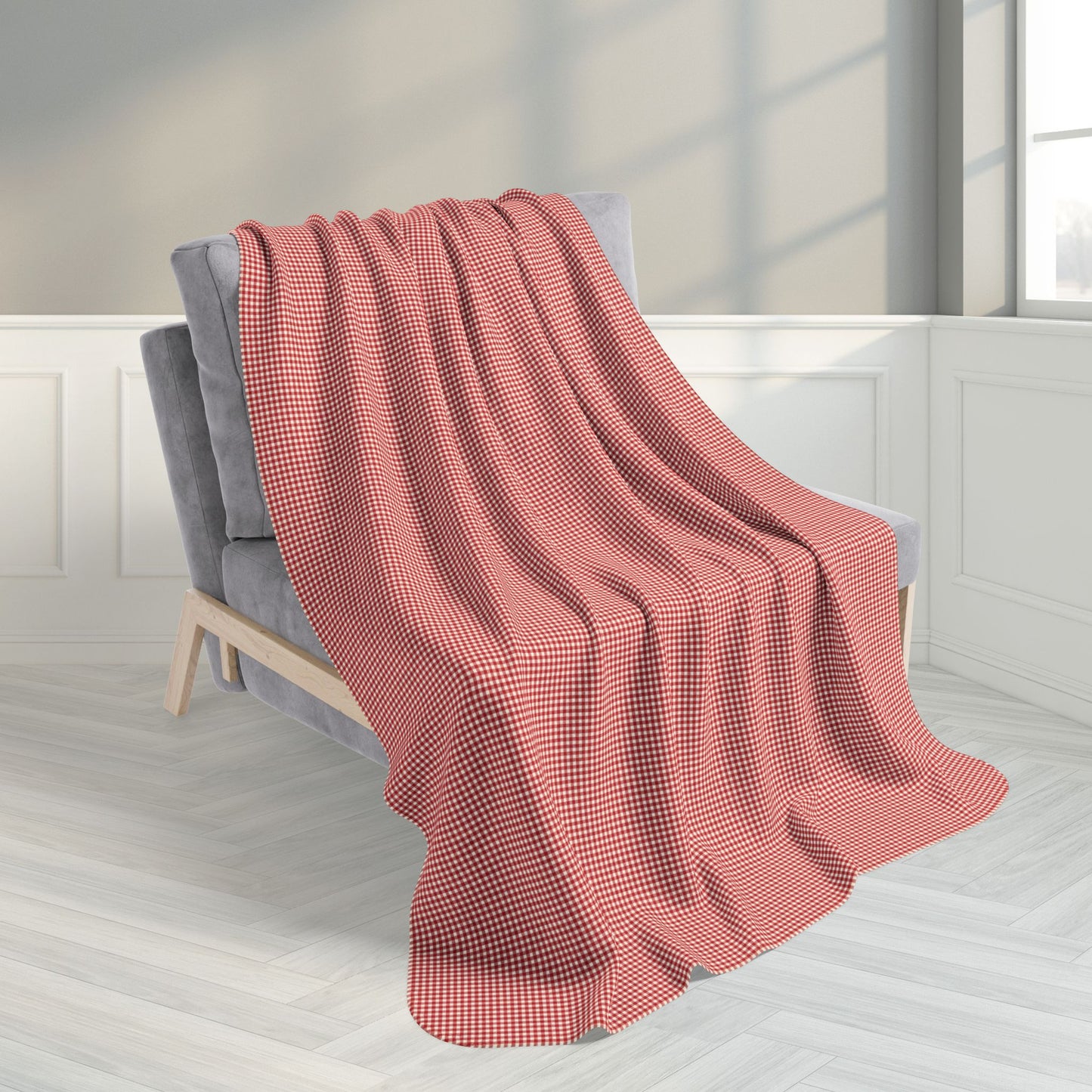 Red & Cream Gingham Fleece Sherpa Blanket