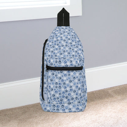 14.5" × 9'' Blue Paw Print Sling Bag Cross Body Sling Bag