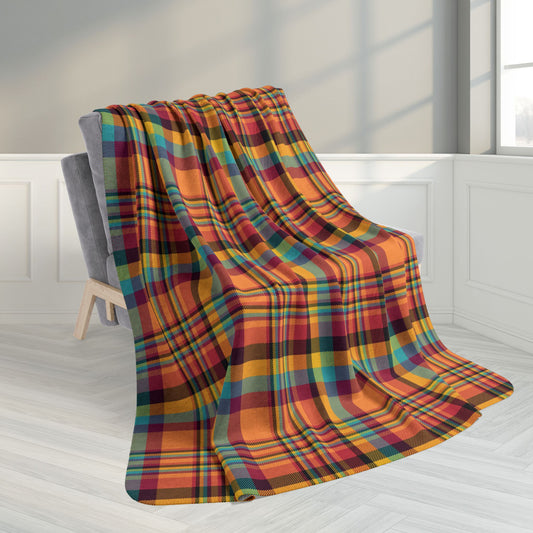 60" × 80" Orange & Wine Gurnee IL Plaid Fleece Sherpa Blanket