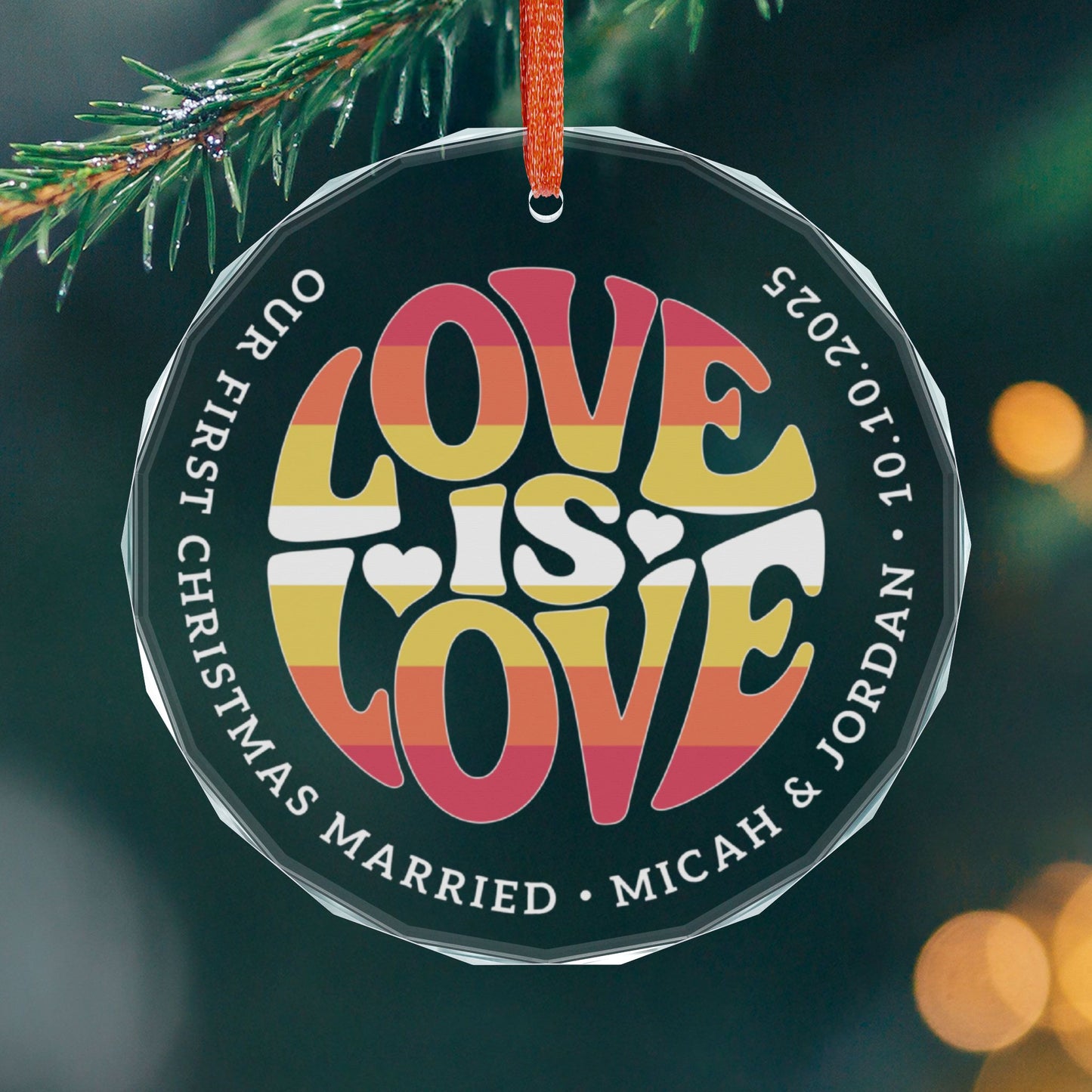 Round One size Custom Crystal Love is Love Non-Binary Girl Pride 3" Circle Ornament