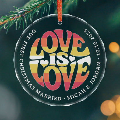 Round One size Custom Crystal Love is Love Non-Binary Girl Pride 3" Circle Ornament