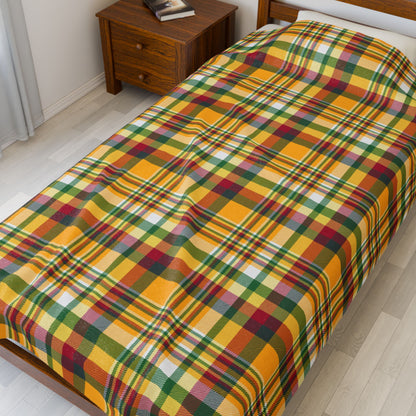 Christmas Green & Gold Green Bay WI Plaid Velveteen Plush Blanket