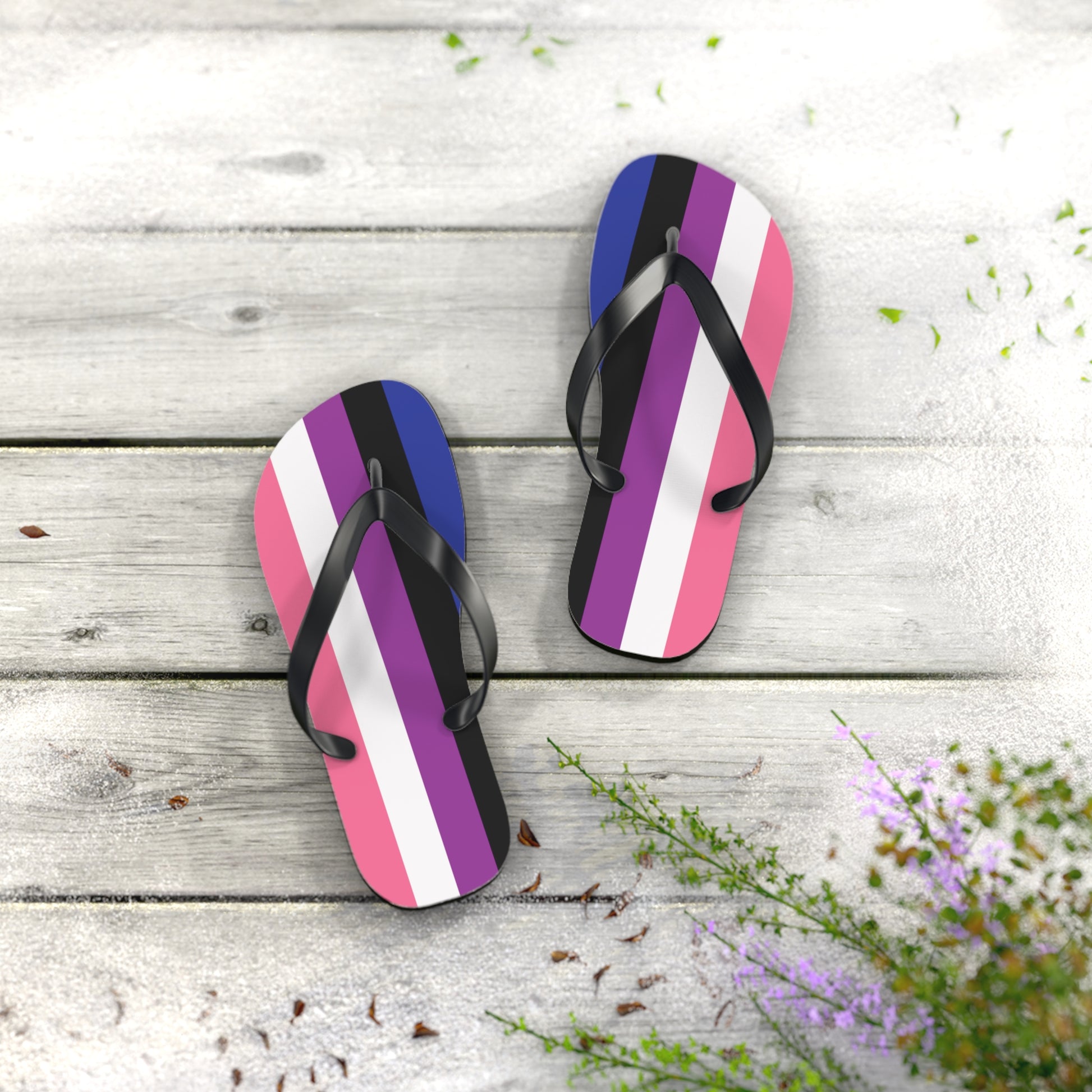S Black sole Genderfluid Pride Flip Flops