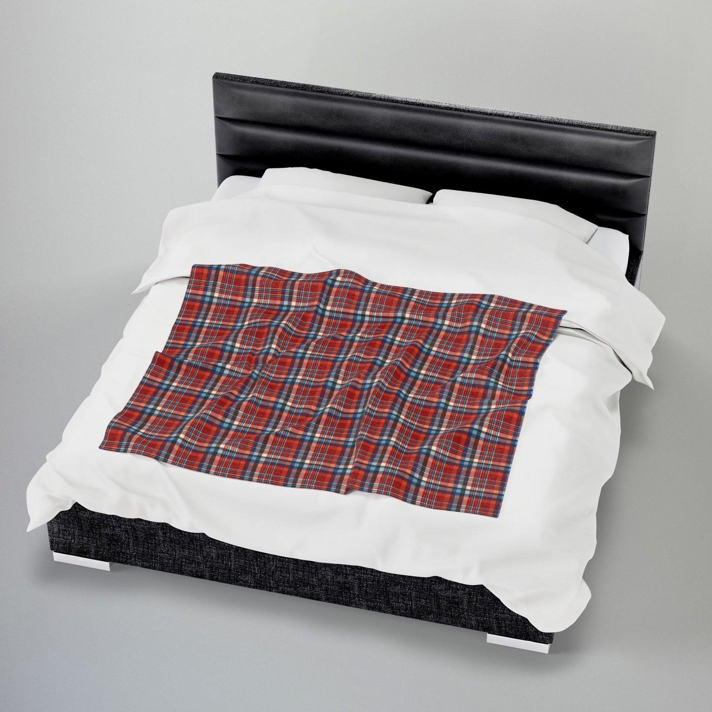 Red, Orange & Cream Ohio Plaid Velveteen Plush Blanket