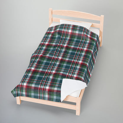Christmas Kelly Green & Silver Philadelphia PA Plaid Velveteen Plush Blanket