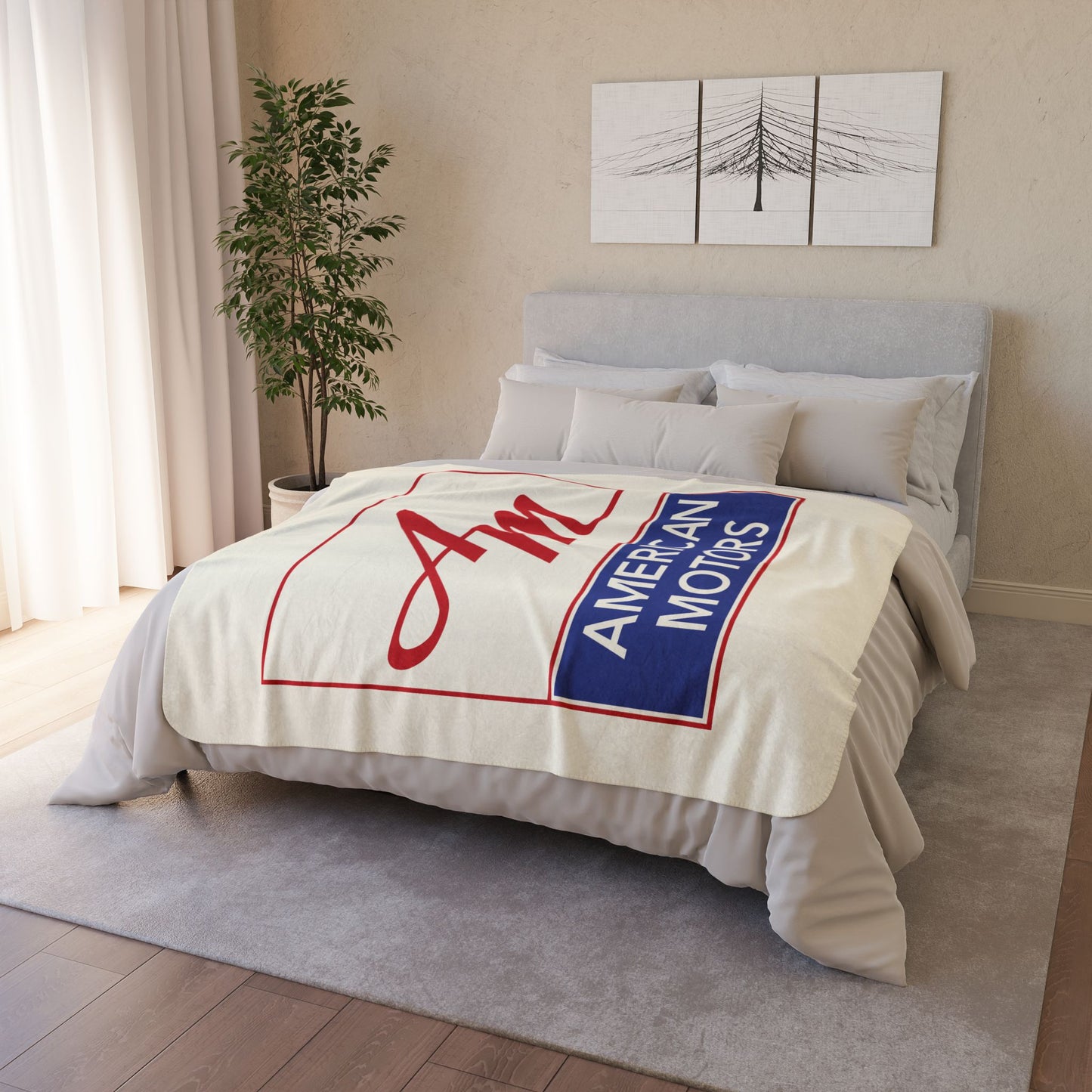 50" × 60" Grey AMC Square Logo Ivory Fleece Sherpa Blanket