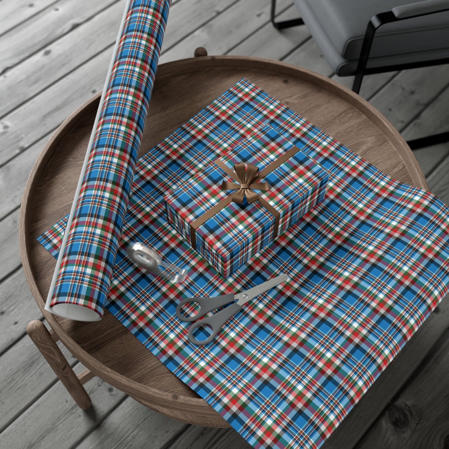 Christmas Blue & Black Charlotte NC Plaid Gift Wrapping Paper Roll
