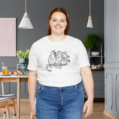 3 Lovebirds in Winter Wear & Perched on a Candy Cane, Line Art Tee