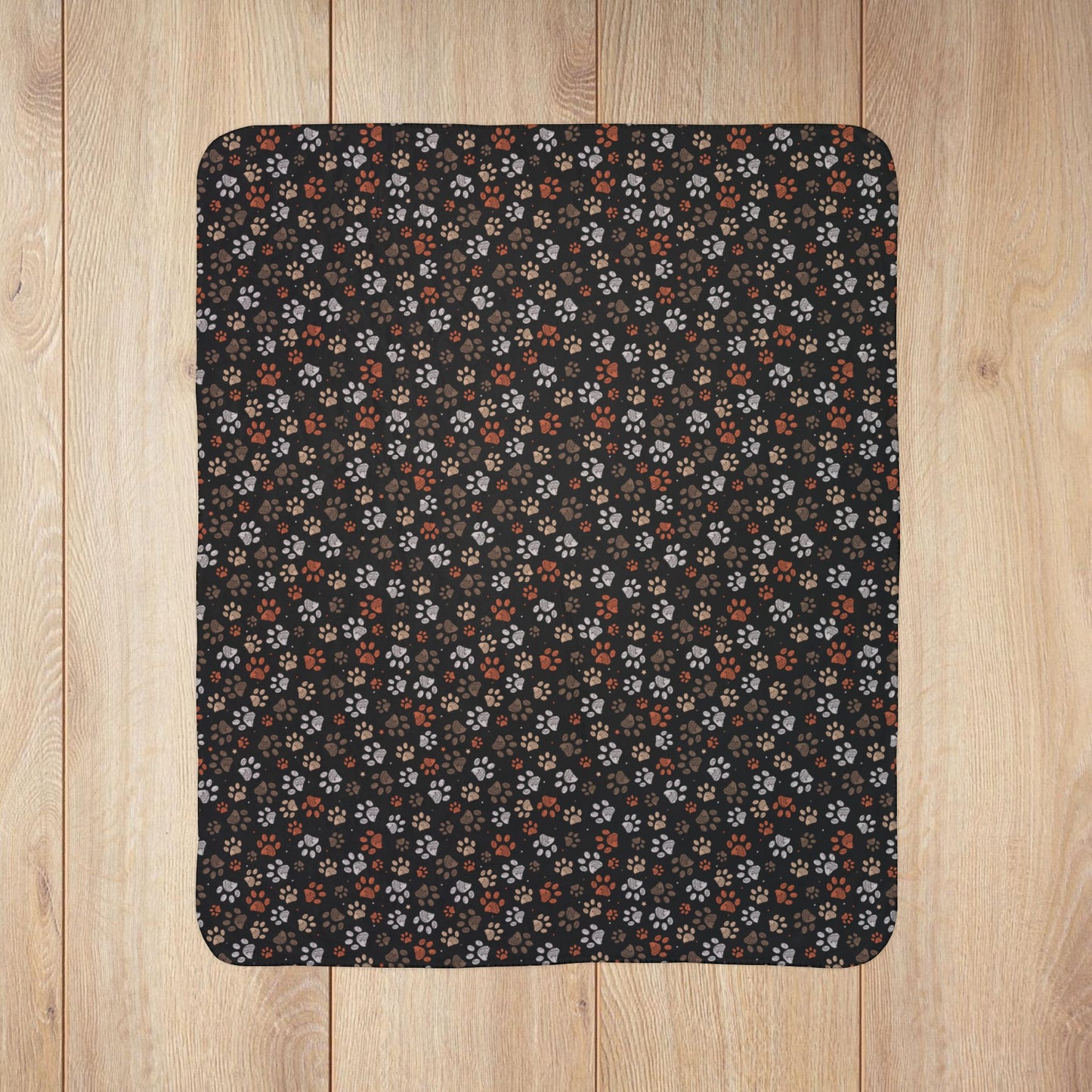 Brown Paw Prints Black Fleece Sherpa Blanket