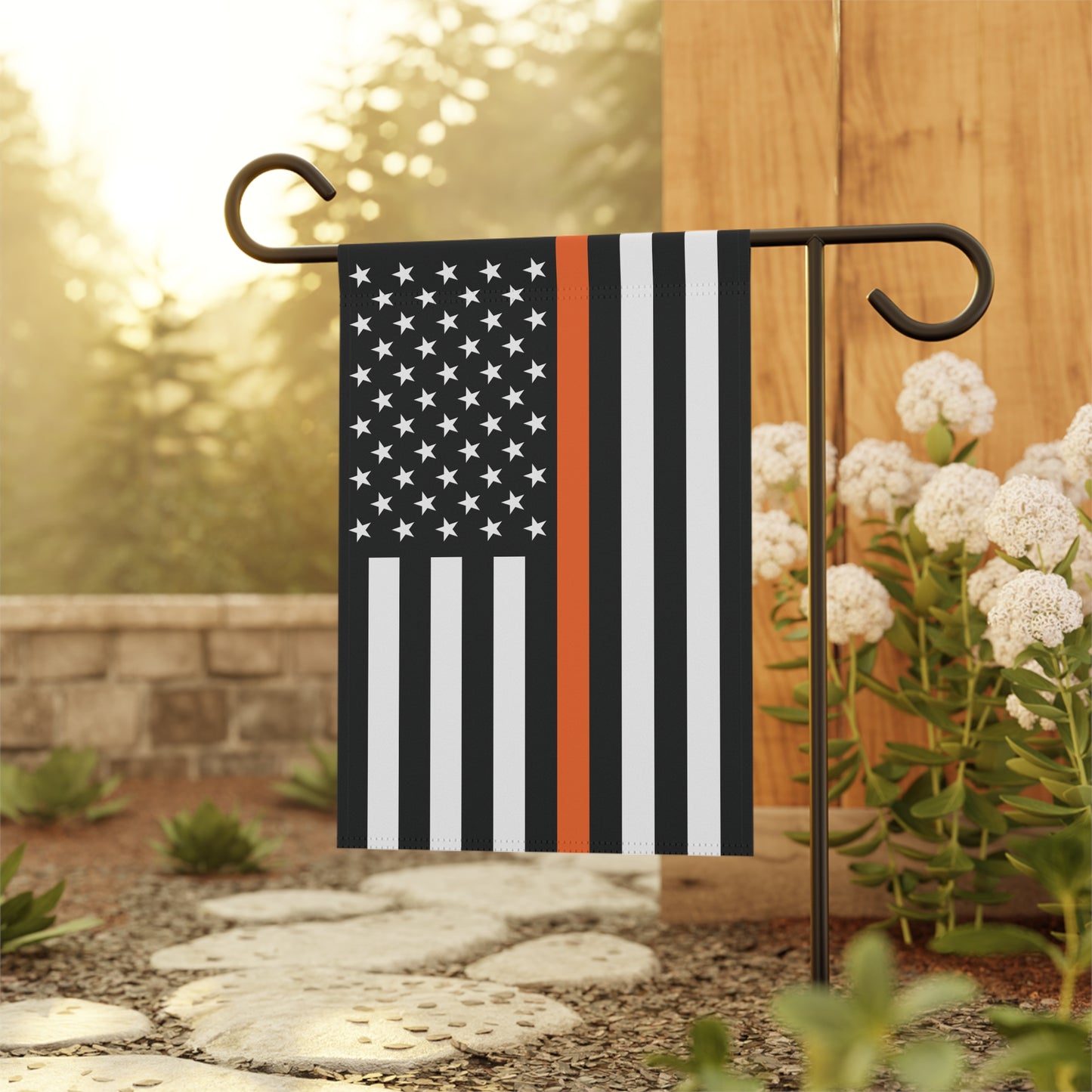 USA Thin Orange Line American Flag Garden Flag Banner