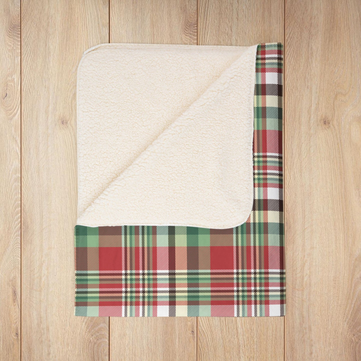 Christmas Maroon & Green Plaid Fleece Sherpa Blanket
