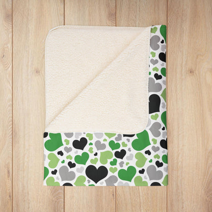 Aromantic Pride Valentine’s Day Hearts White Fleece Sherpa Blanket