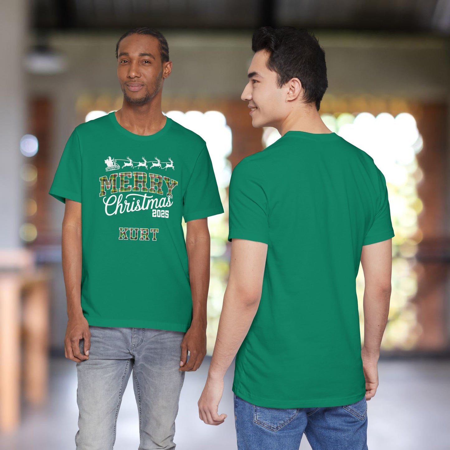 Custom Christmas Green and Gold Green Bay WI Plaid Tee or Pajama Top