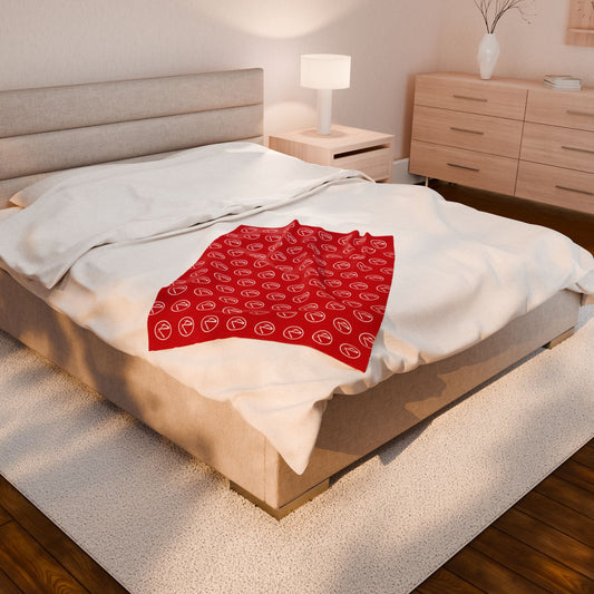 Velveteen Plush White Rambler Logo Red Blanket