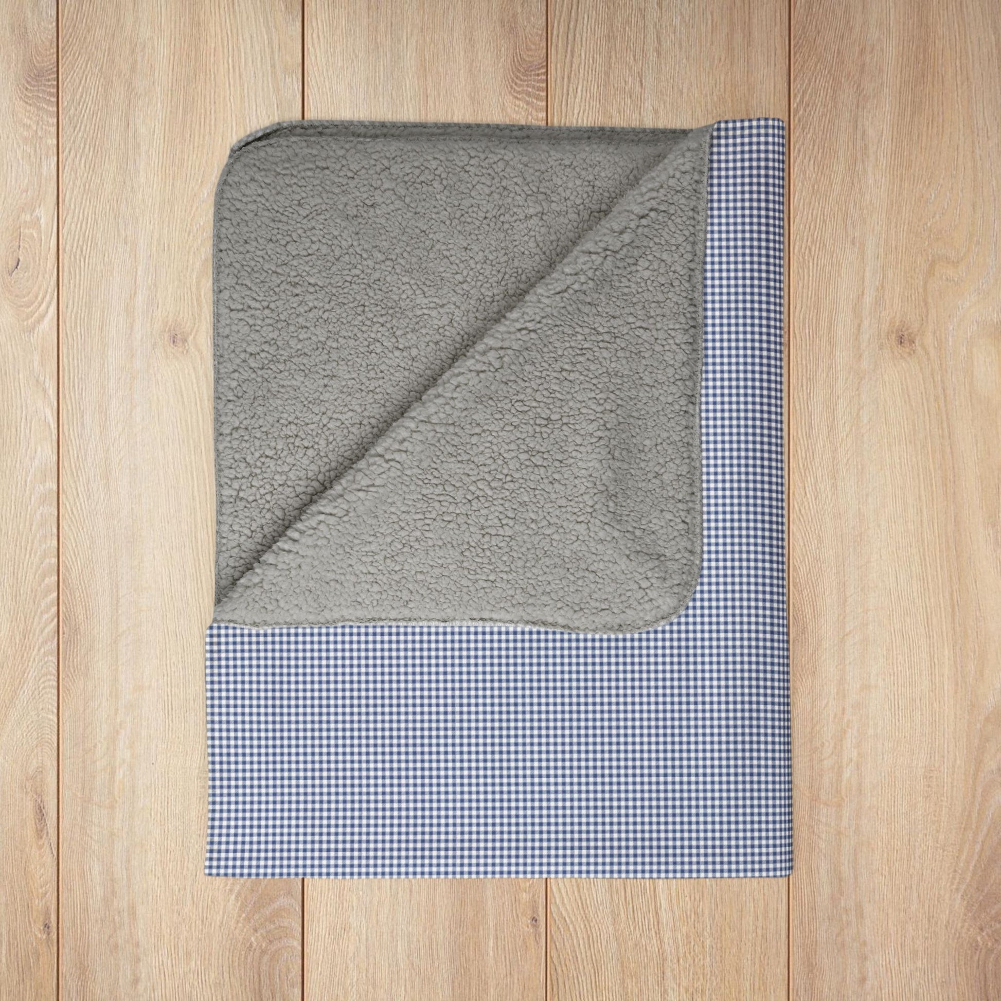 Slate Blue & White Gingham Fleece Sherpa Blanket