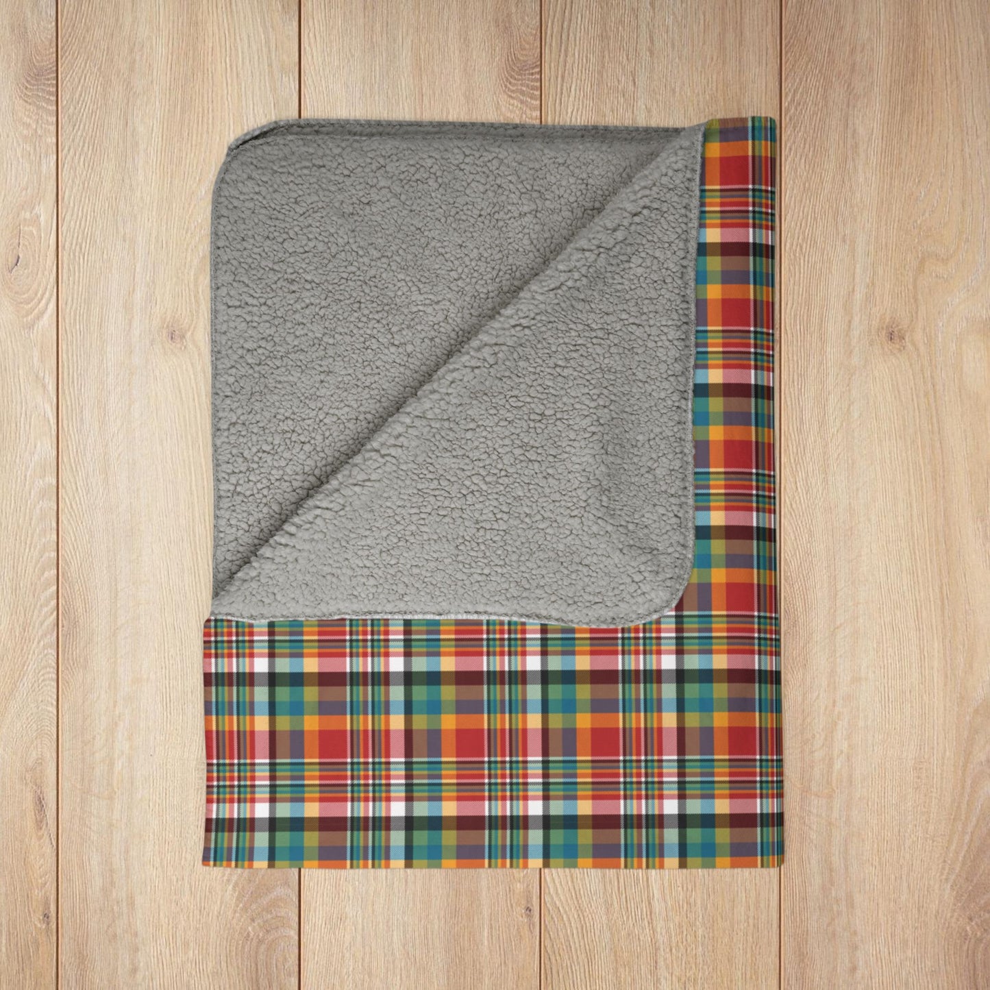 Orange, Blue & Green Ohio Plaid Red Fleece Sherpa Blanket
