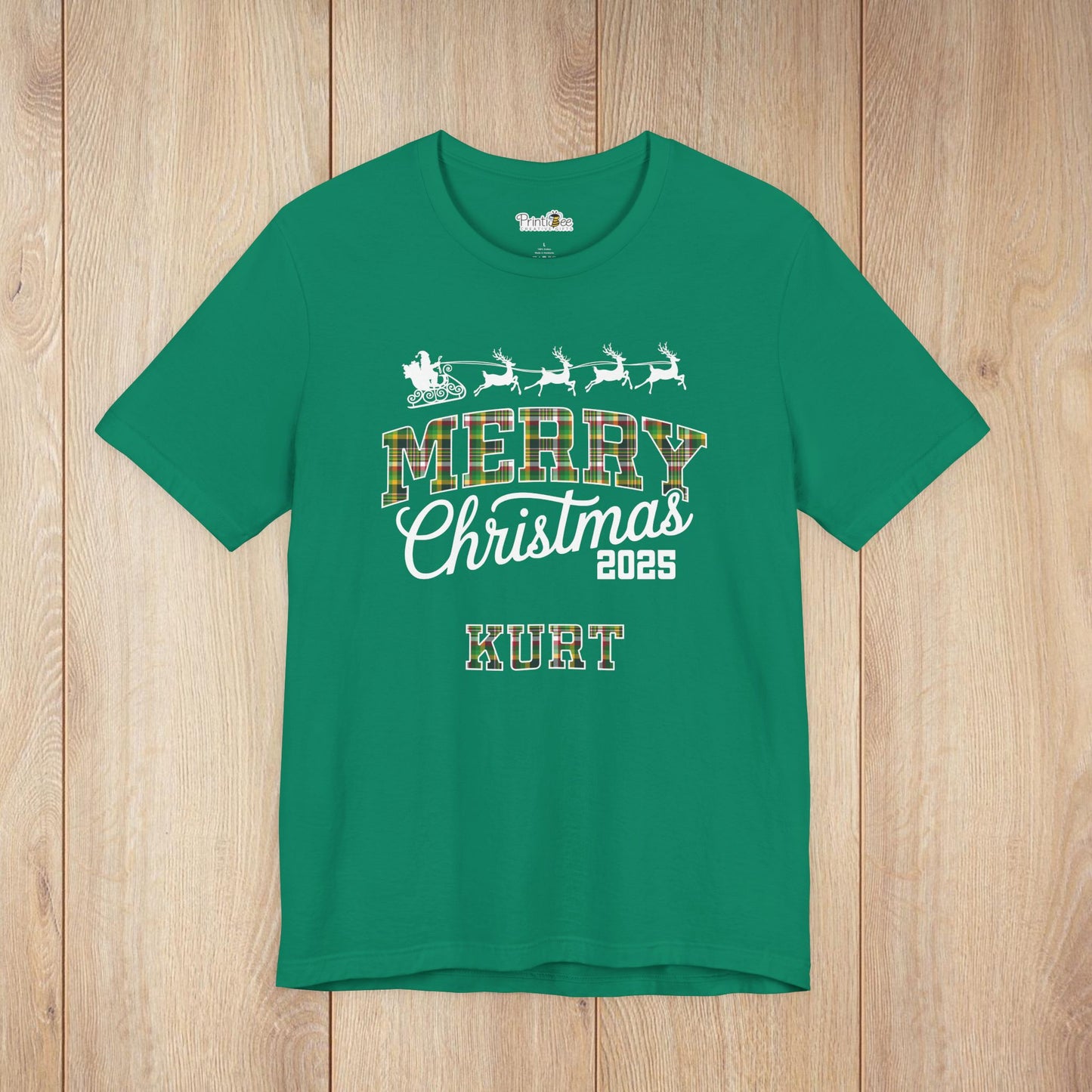 Custom Christmas Green and Gold Green Bay WI Plaid Tee or Pajama Top
