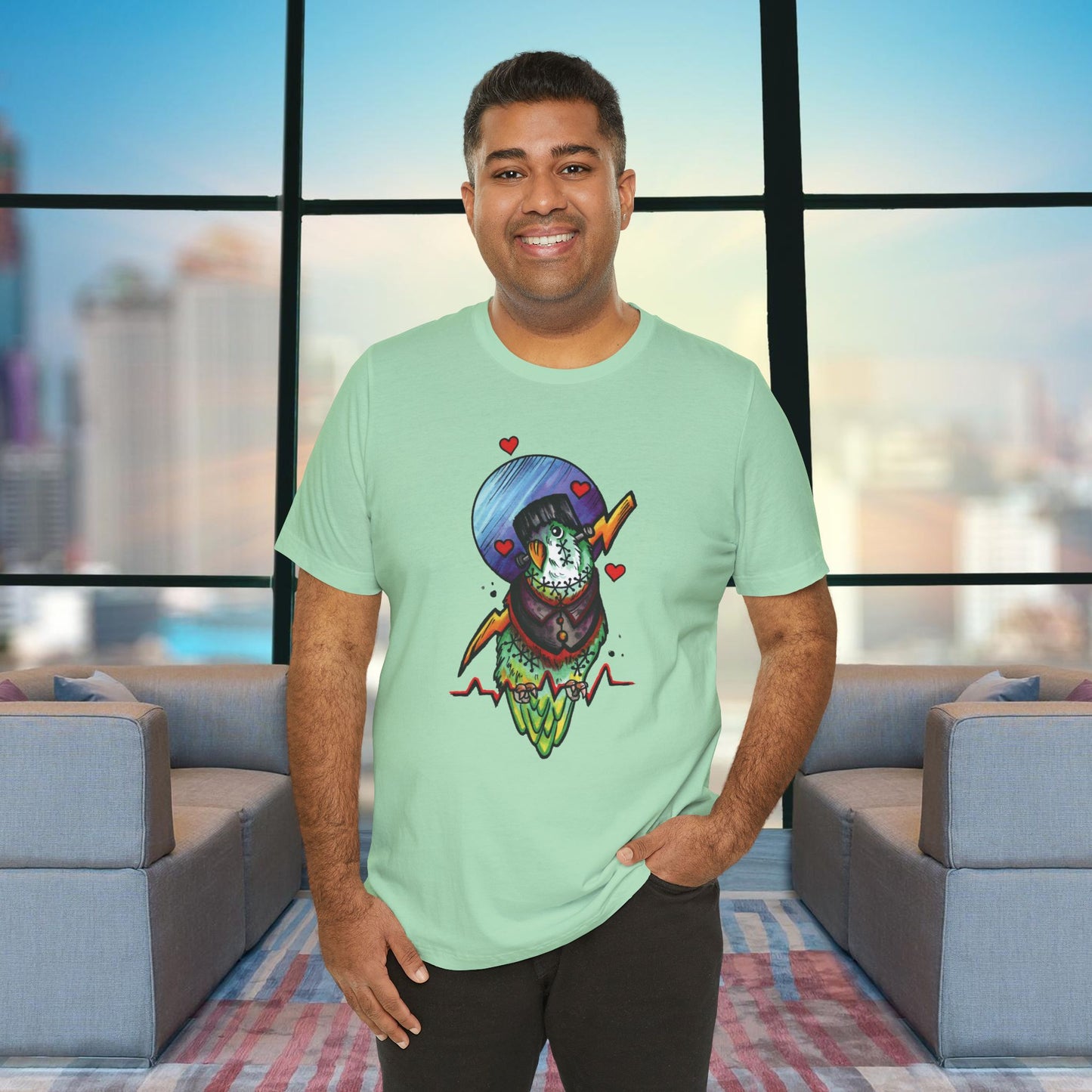 Frankenstein Lovebird, Hand-Drawn & Hand-Colored Tee