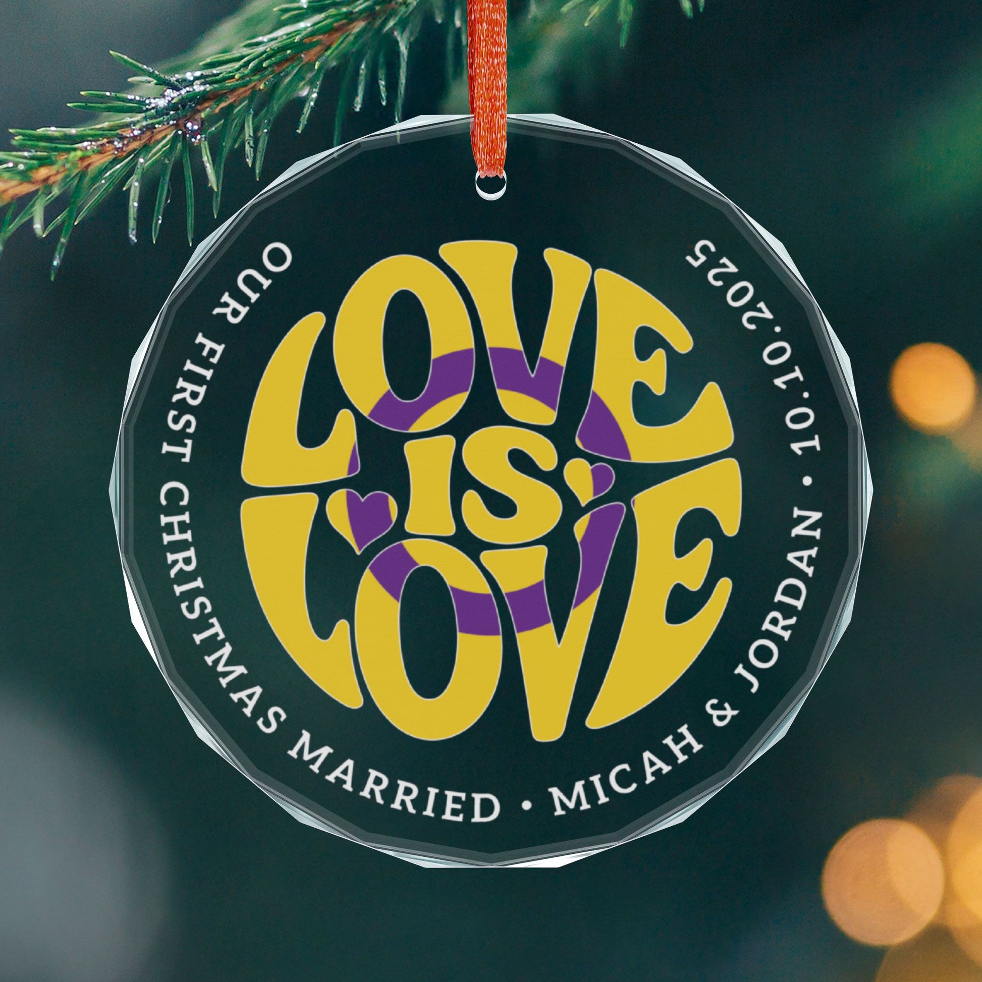 Round One size Custom Crystal Love is Love Intersex Pride 3" Circle Ornament