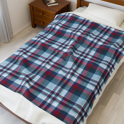 Nautical Blue Plaid Velveteen Plush Blanket