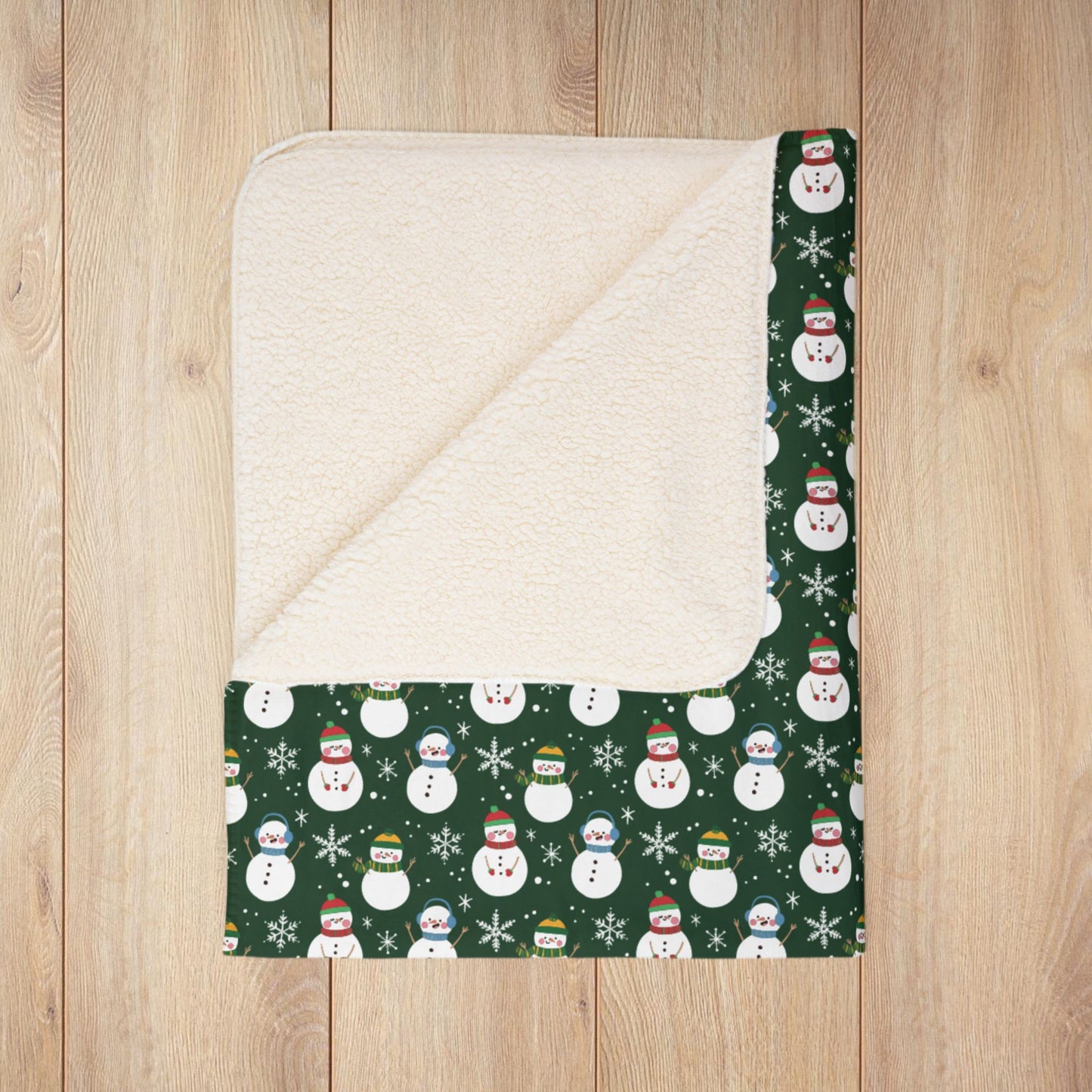 Christmas Snowman Green Fleece Sherpa Blanket