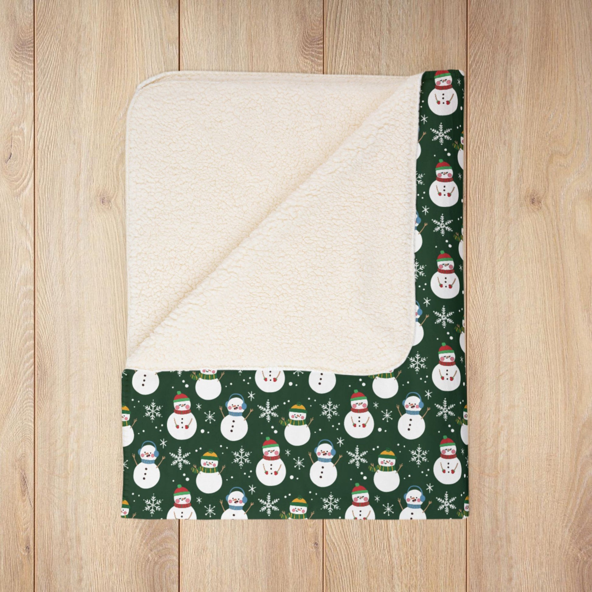 Christmas Snowman Green Fleece Sherpa Blanket