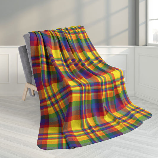 60" × 80" Grey Rainbow Pride Plaid Fleece Sherpa Blanket