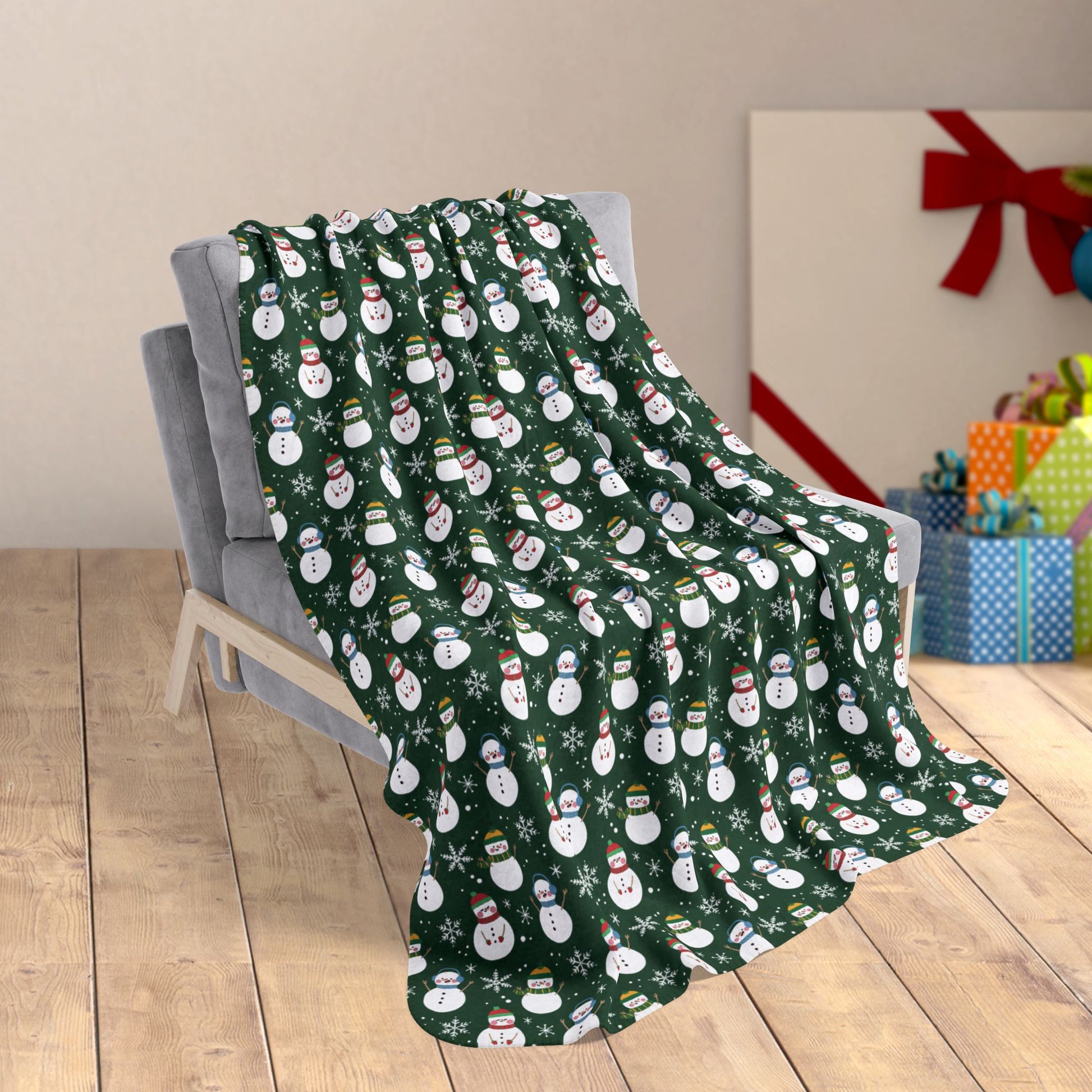 Christmas Snowman Green Fleece Sherpa Blanket
