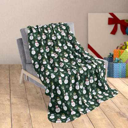 Christmas Snowman Green Fleece Sherpa Blanket