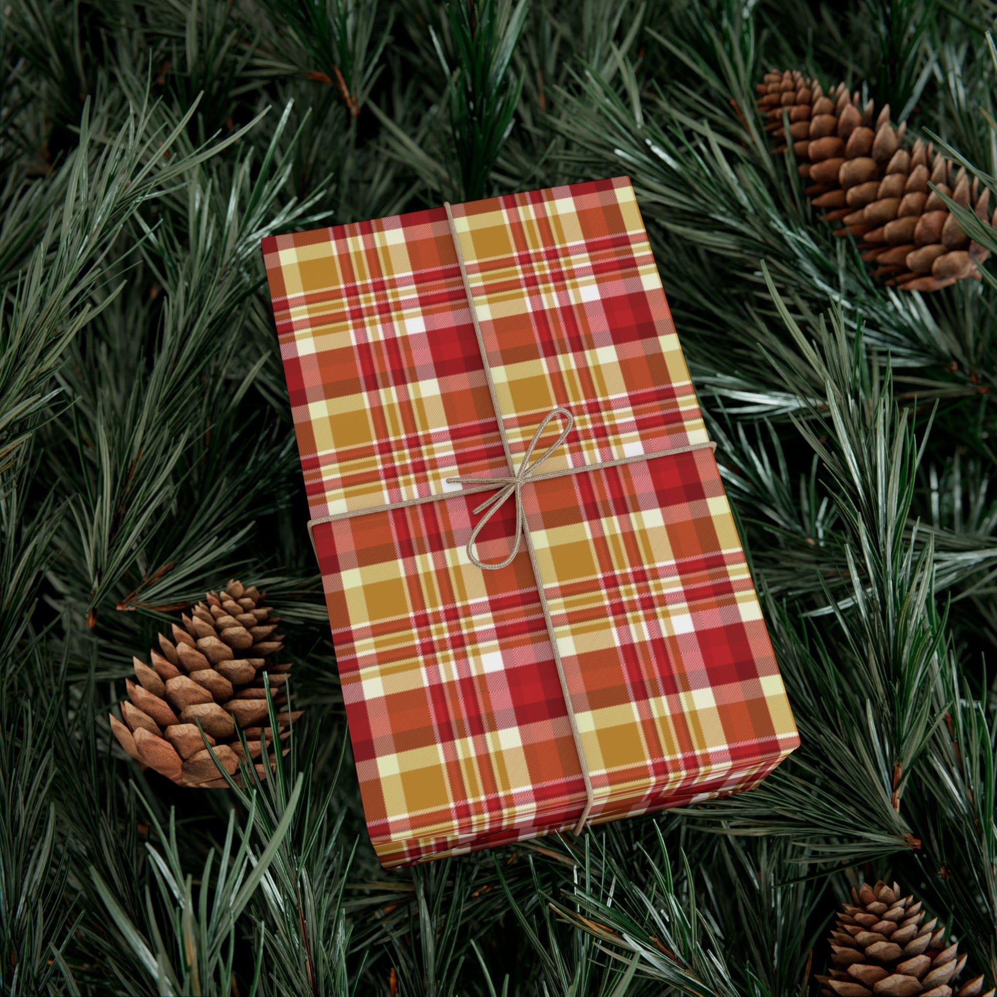 Christmas Red, White & Gold Plaid Gift Wrapping Paper Roll