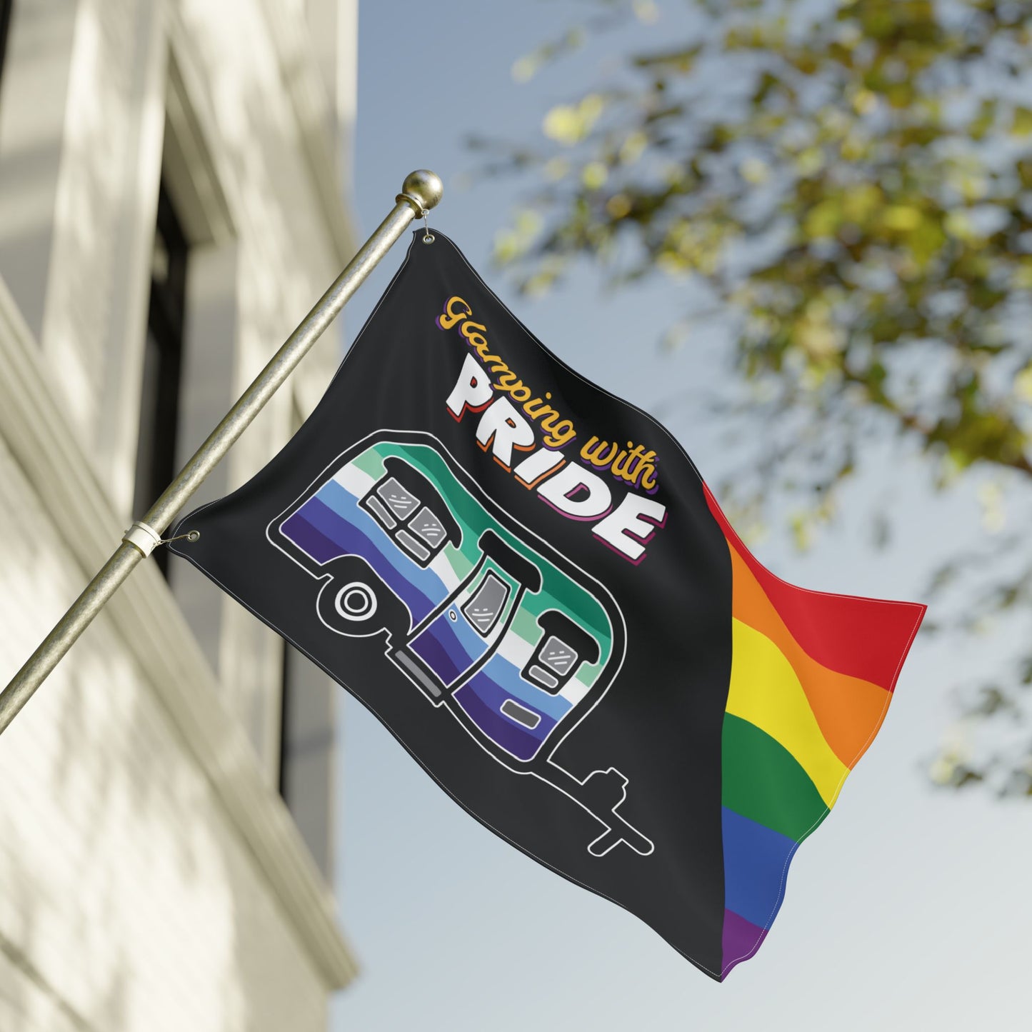 Glamping with Pride Double-Sided Flag with Grommets