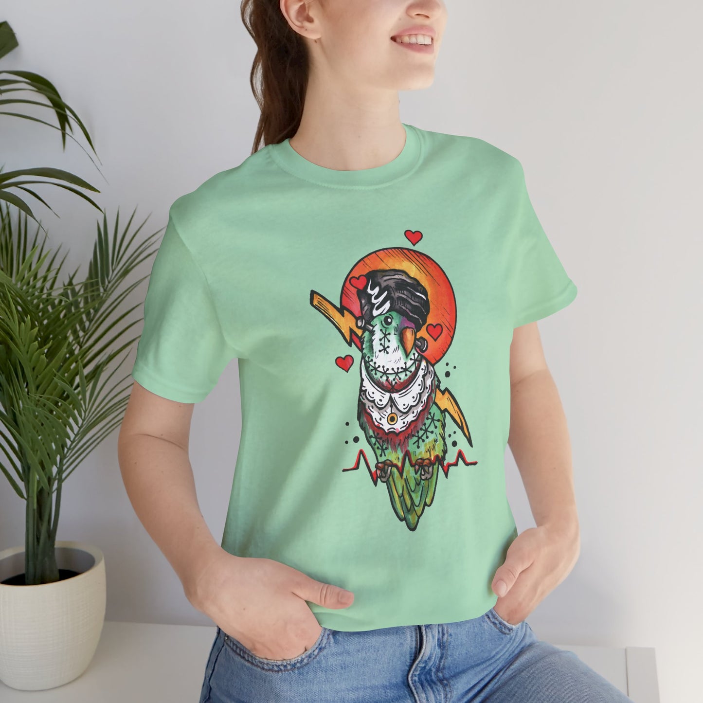 Bride of Frankenstein Lovebird, Hand-Drawn & Hand-Colored Tee