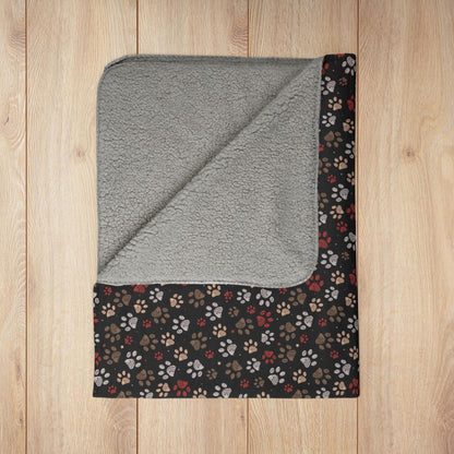 Brown & Grey Ohio Paw Prints Black Fleece Sherpa Blanket