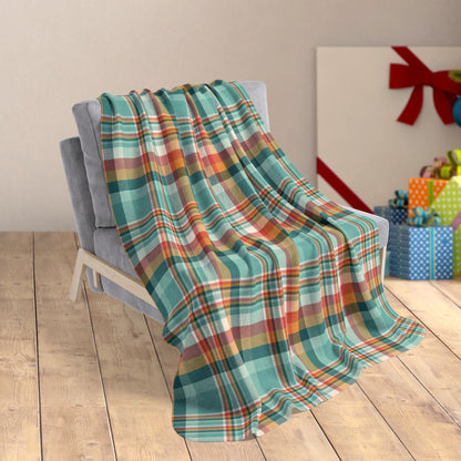 50" × 60" Christmas MCM Teal Plaid Fleece Sherpa Blanket