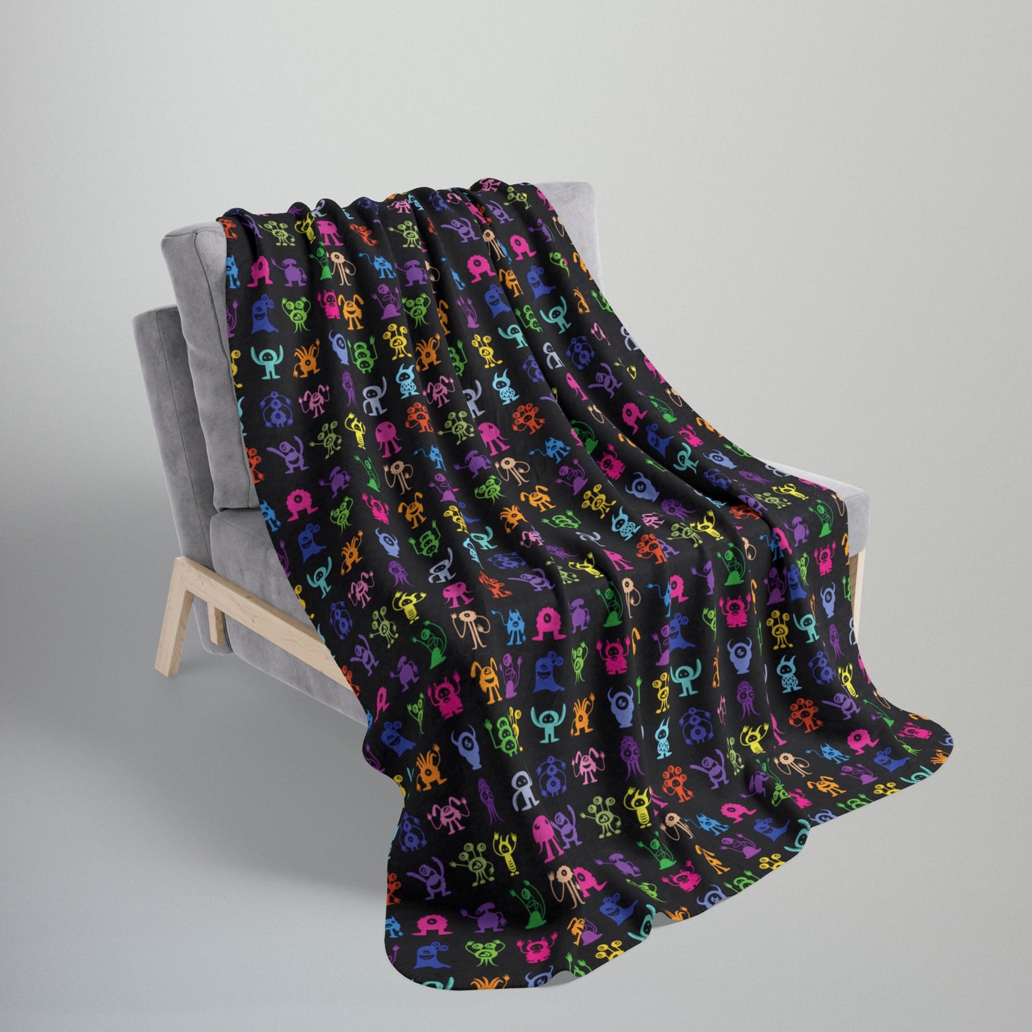 Halloween Multicolored Monsters Fleece Sherpa Blanket