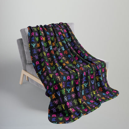 Halloween Multicolored Monsters Fleece Sherpa Blanket