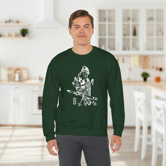 Lovebird Goes Skiing, Line Art Crew Neck Sweatshirt