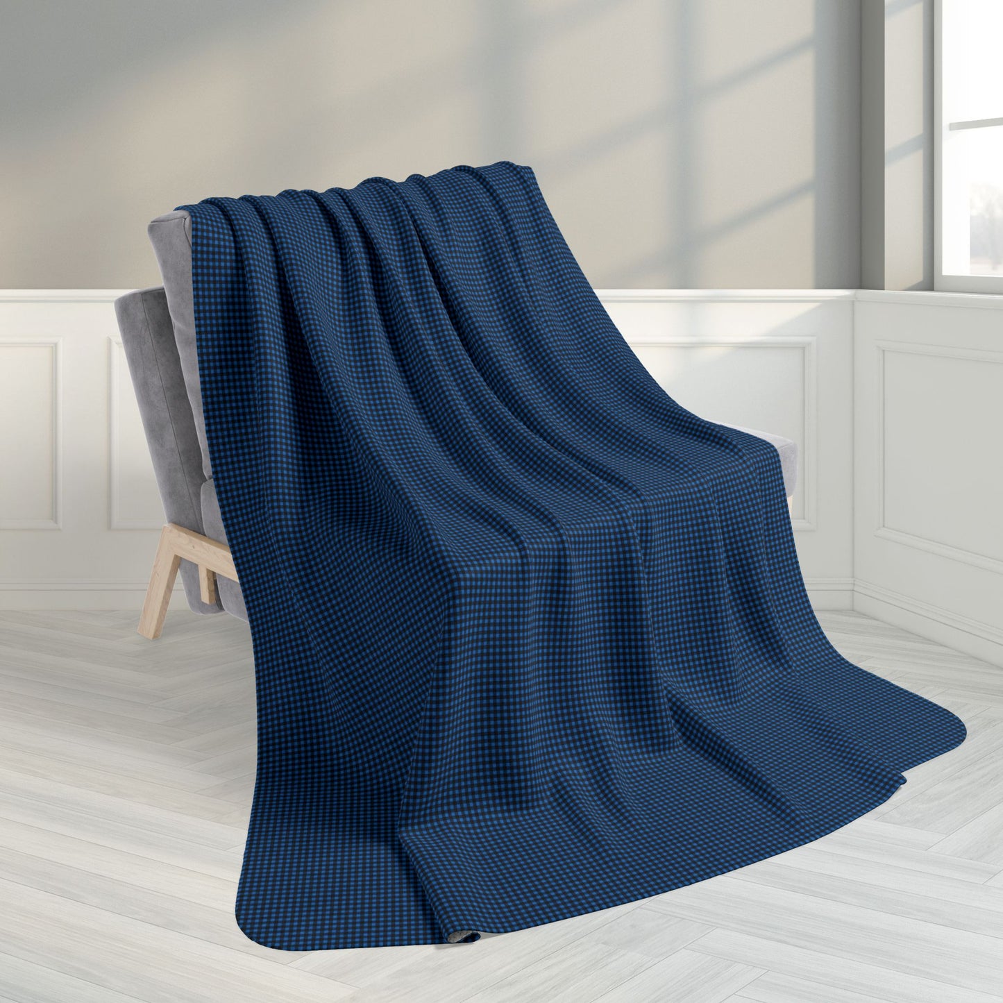 60" × 80" Grey Royal Blue Buffalo Plaid Gingham Fleece Sherpa Blanket