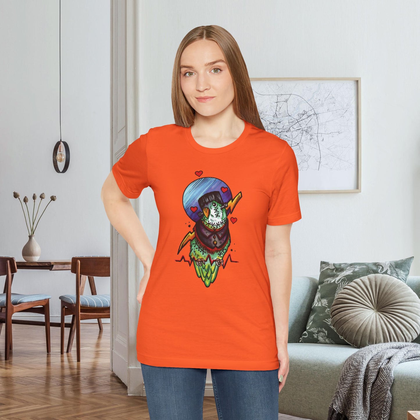 Frankenstein Lovebird, Hand-Drawn & Hand-Colored Tee